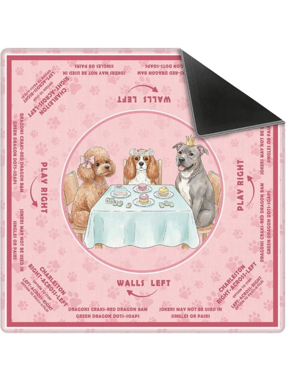 Cute Pink Dog Paw Print Mahjong Mat 31.5x31.5" - Non-Slip, Noise Reduction, Game